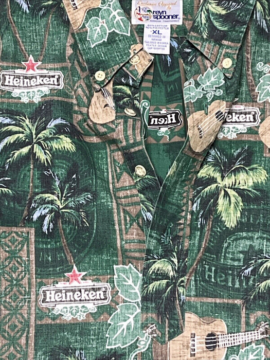 Vintage Reyn Spooner Exclusive Classic Heineken Design Hawaiian Shirt - Sz. XL