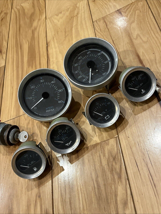 Lot Of 6 Faria Marine Boat Gauges Speedo Tach Fuel Volt Temp Oil IGN Switch Key