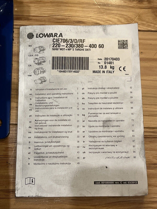 Lowara CIE706/3/D Centrifugal Pump Single Propeller Pump 2 Pole 220-230V380-400V