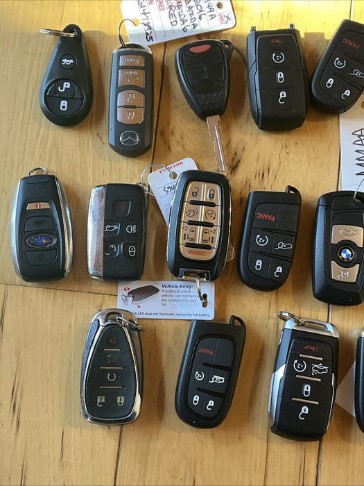 KEY FOB LOT Of 20 CAR REMOTES FOBS Subaru Jeep Dodge Ram BMW Mazda Land Rover