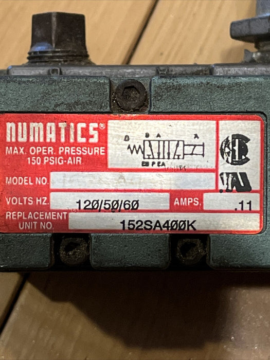 NUMATICS 152SA400K000030 SOLENOID VALVE 110-120 V 50-60HZ .11 AMPS 476