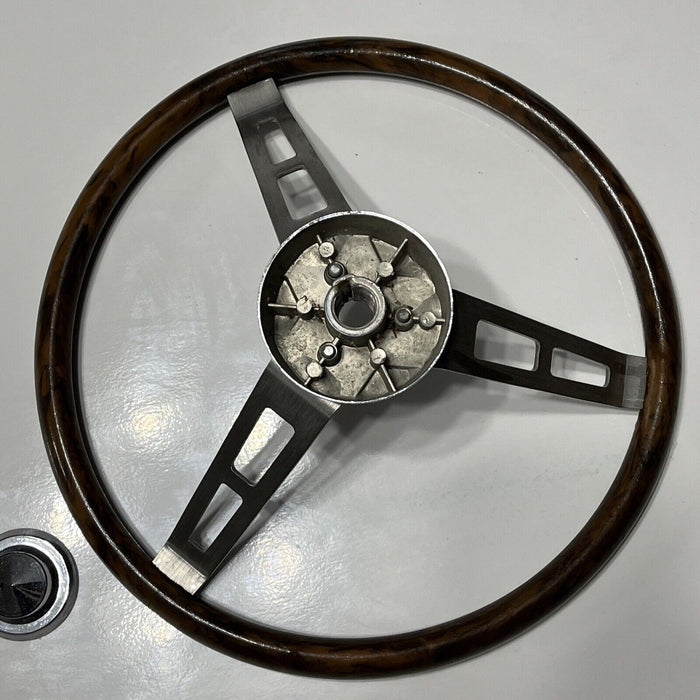 Vintage Simulated Wood Grain Steering Wheel 3 Spoke Marine Boat