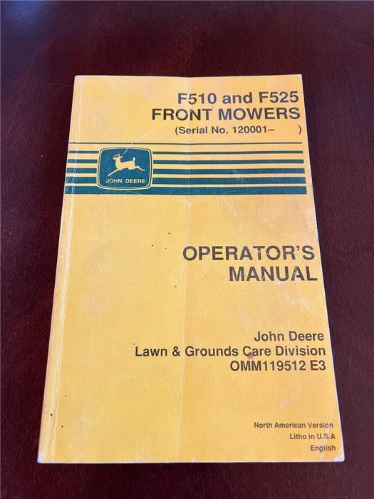 John Deere F510 F525 Front Mowers Operators Manual OMM119512 E3