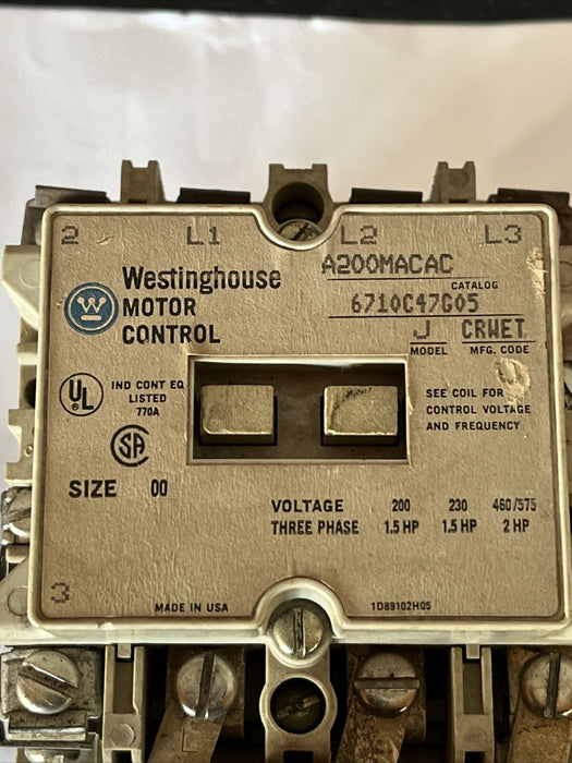 Westinghouse A200MACAC 6710C47G05 Motor Starter 240V Model J