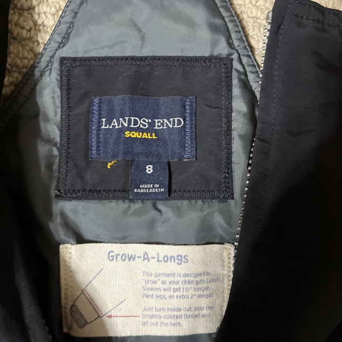 Lands End Iron Knee Kids Squall Snow Bibs Overall Pants Black Size 8 Waterproof