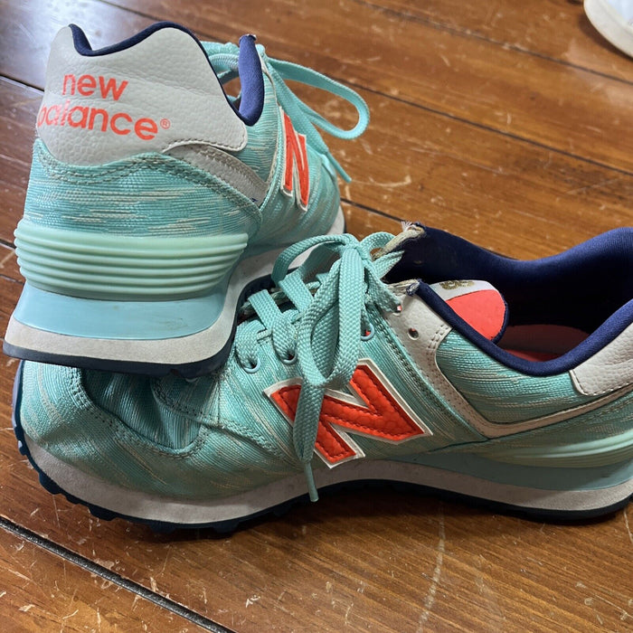 New Balance 574 Women's Running Shoes Teal Orange Sneakers Size 8.5