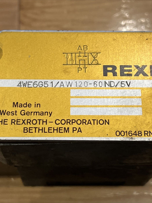 Lot Rexroth Hydronorma Solenoid Valve 4WE6G51 4WE6E51 AW120-60ND WU35-0-A 296