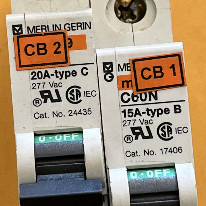 Lot Of 2 Merlin Gerin 20A 15A Circuit Breakers C60N Type C & B