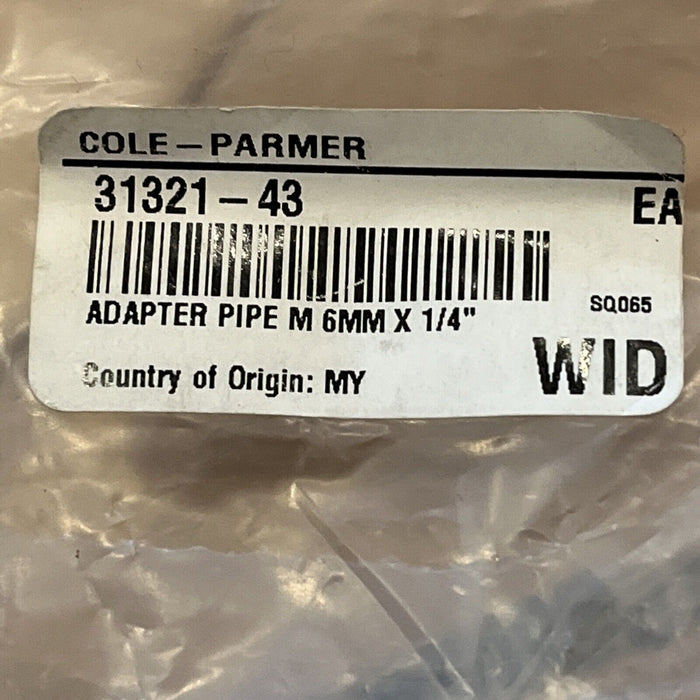 Cole-Parmer EW 31321-43 Fitting PFA Straight Compression To Threaded Adapter 6mm