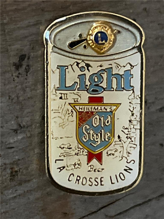 Vintage Old Style Beer Can Pinback Lapel Pin La Crosse Wisconsin Lions Club