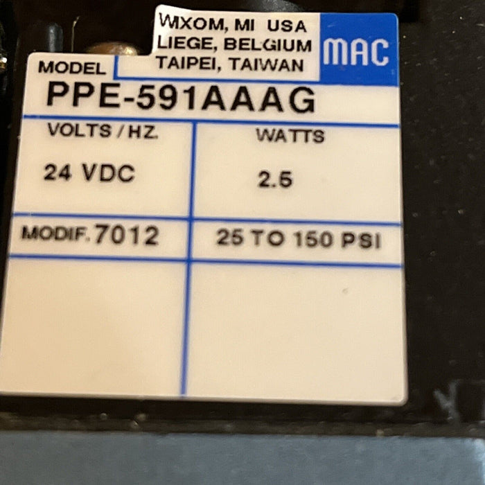 New MAC Valves PPE-591AAAG Solenoid Valve 24VDC 2.5W 25-150 PSI 912B-PP-591AAAG