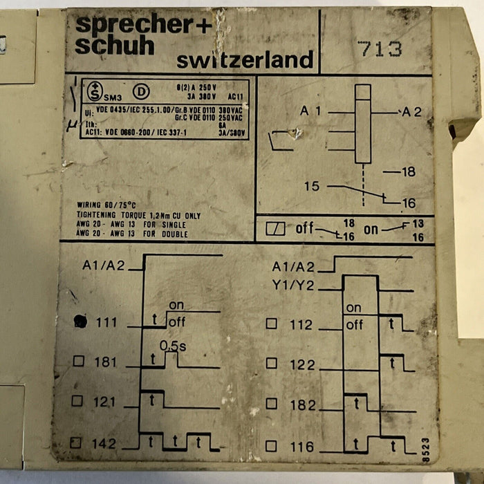 SPRECHER+SCHUH KOP 101-D ELECTRONIC TIMING RELAY 713