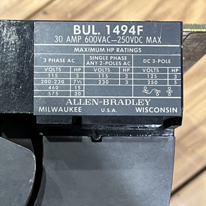 ALLEN-BRADLEY 1494F-NF30 SER A DISCONNECT SWITCH