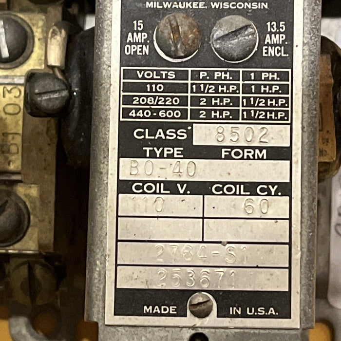 Square D 8502 BO-40 Machine tool Relay