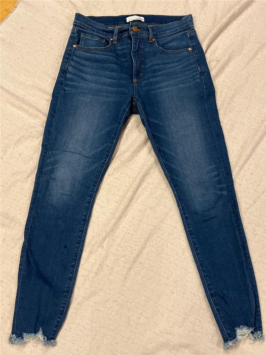 Womens LOFT Blue Jeans Skinny Crop 28/6 Jeans Cotton/Elastin Raw Edge Stretch