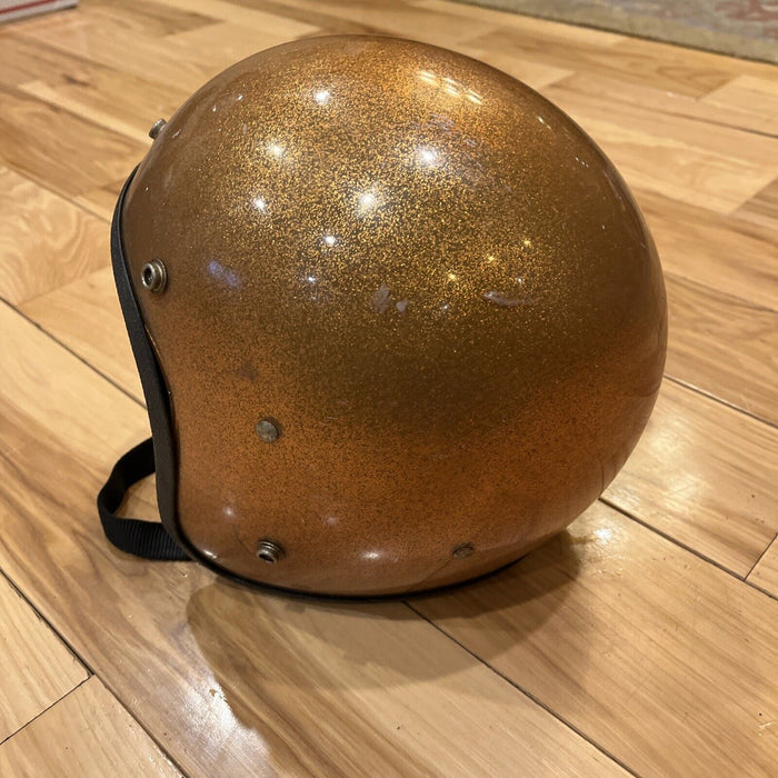 LSI-4150 Vintage 1960's Gold Metal Flake Racing Motorcyle Helmet Open Face USA