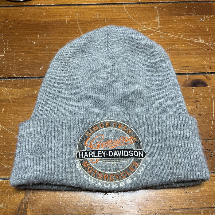 Harley Davidson Graphic Heather Grey Logo Knit  Beanie Hat Cap One Size