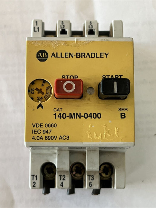 Allen Bradley 140-MN-0400 Ser B Manual Starter With 140-A10 A Aux