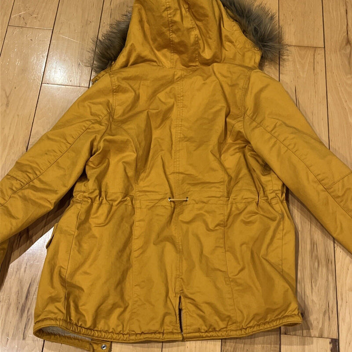 H&M Divided Jacket Womens 8 Mustard Faux Sherpa Lined Hooded Utility Parka Coat