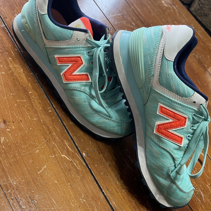 New Balance 574 Women's Running Shoes Teal Orange Sneakers Size 8.5