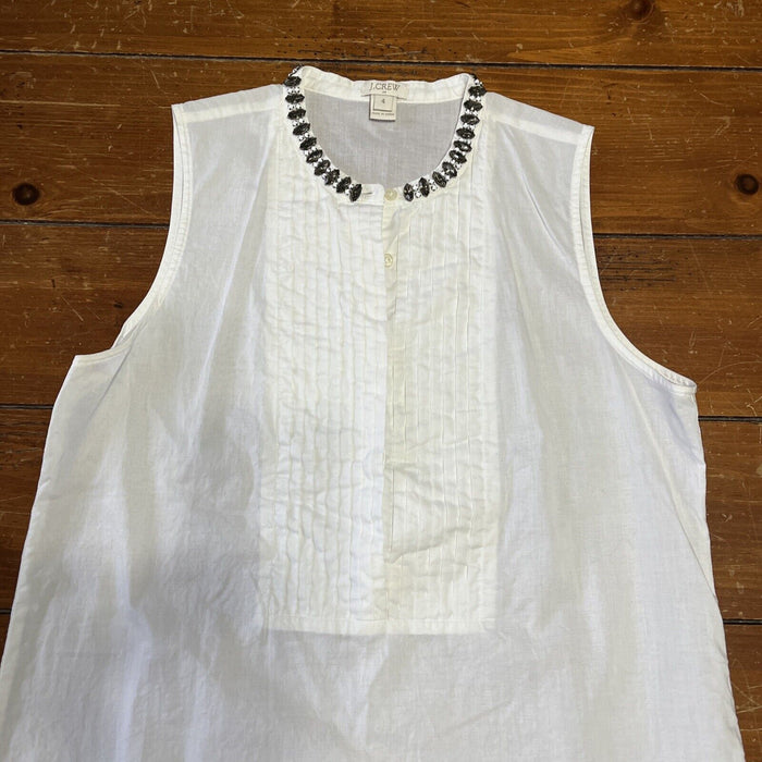 J.Crew Size 4 Sleeveless White Cotton Blouse