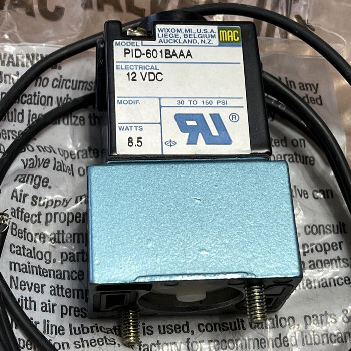 New MAC Valve Inc. PID-601BAAA 12 VDC 8.5W Solenoid Valve