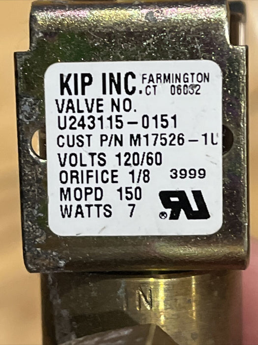 KIP INC SOLENOID VALVE U243115-0151 1/8" ORIFICE 120VAC 60 Hz MOPD 150 psi 7 W