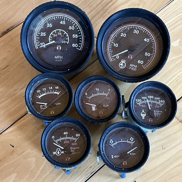 Boat Gauge Tachometer Speedometer Fuel Trim Voltage Temp Oil Set Of 7 Teleflex