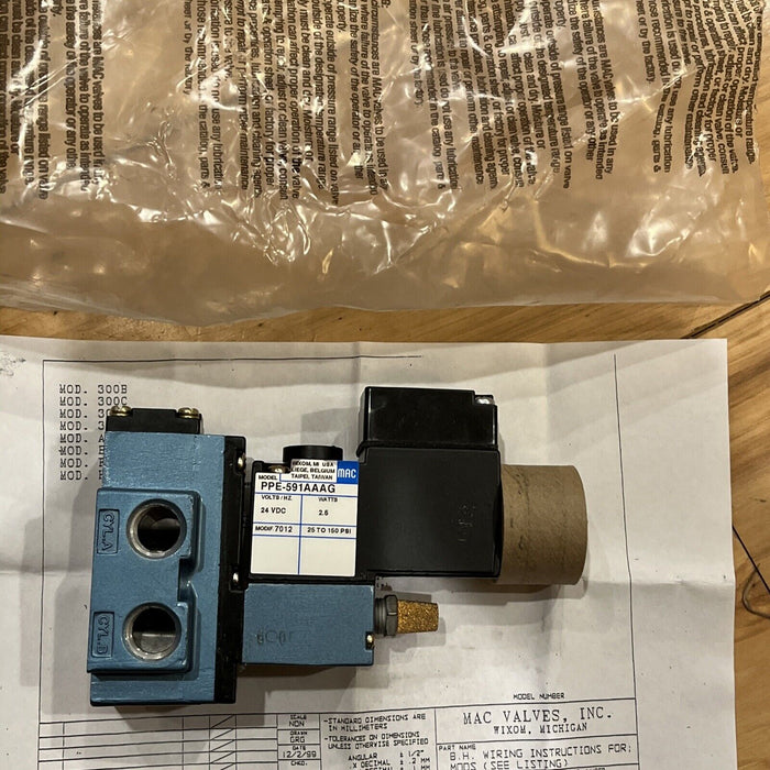 New MAC Valves PPE-591AAAG Solenoid Valve 24VDC 2.5W 25-150 PSI 912B-PP-591AAAG