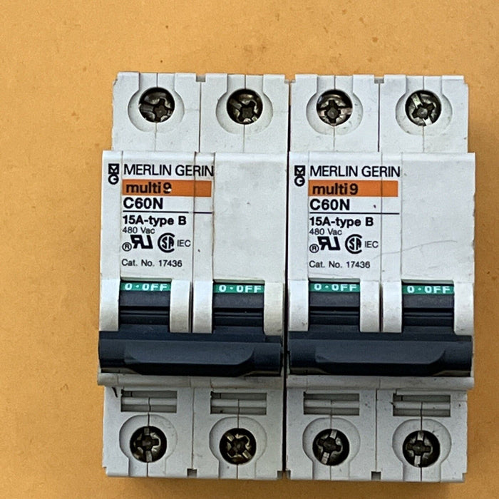 Merlin Gerin Circuit Breaker C60N 15A Type B 17436 Lot Of 2