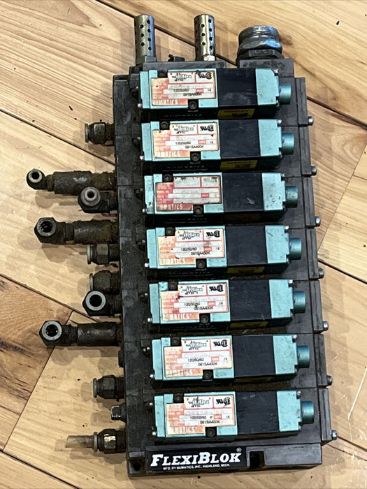 Numatics FlexiBlok Manifold Block w/ (7) Solenoid Valves 081SA400K