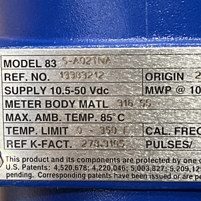 Invensys Foxboro 83S-A02TNA Vortex Flow Meter RS-83S New