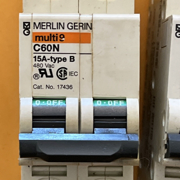 Merlin Gerin Circuit Breaker C60N 15A Type B 17436 Lot Of 2