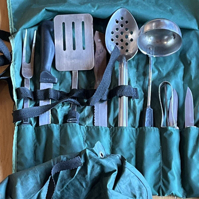 Large Lot Boy Scouts Cooking Utensils Mess Kit Vintage Camping Roll Up Bag Sets