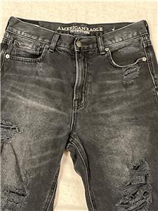 Womens American Eagle AE Mom Washed Black Jeans 4R Extreme Distressed Destroyed